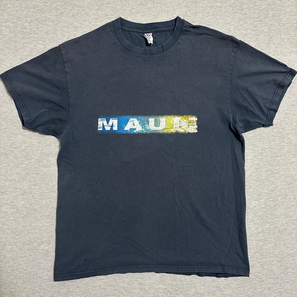 Optima Maui Hawaii Graphic T-Shirt Heavyweight Cotton Vintage Black Mens Large
